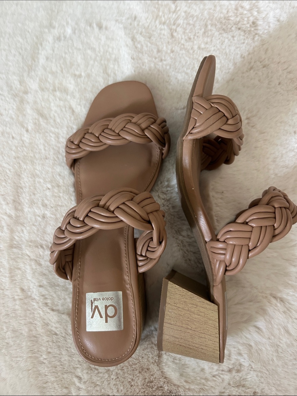 DV by Dolce Vita Tan Braided Double-Strap Block Heel Mules